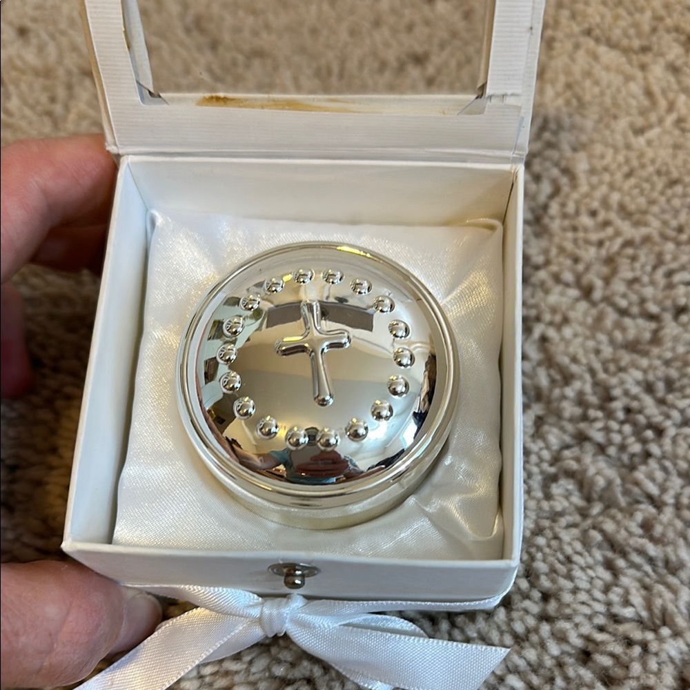 Mud Pie Silver Keepsake Box with Cross